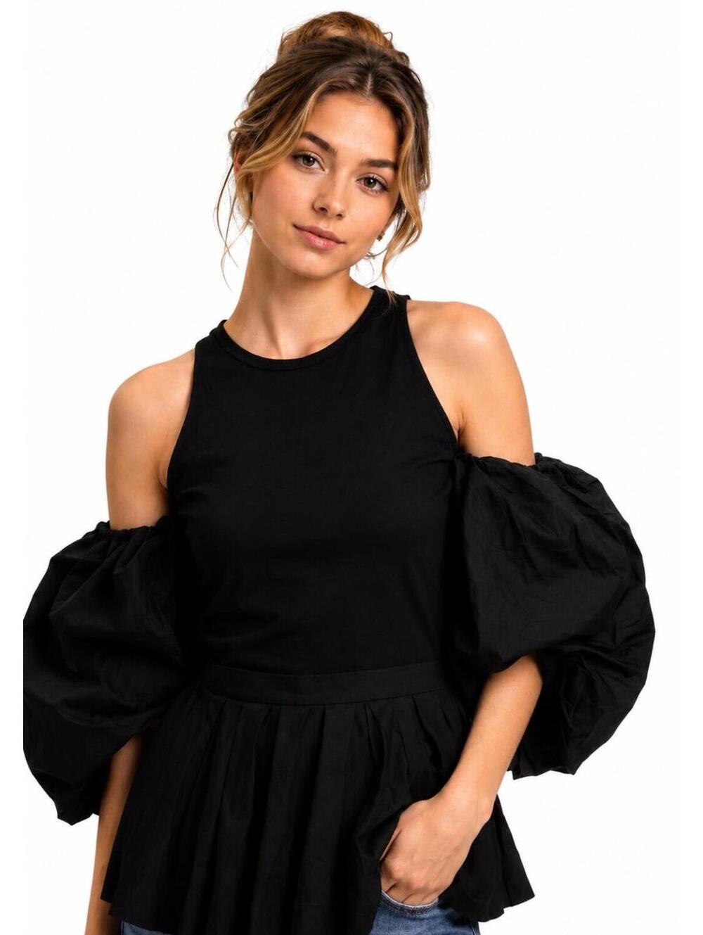 Alexander McQueen Balloon Sleeve Peplum Top Black IT 40 US 4 S | NWT